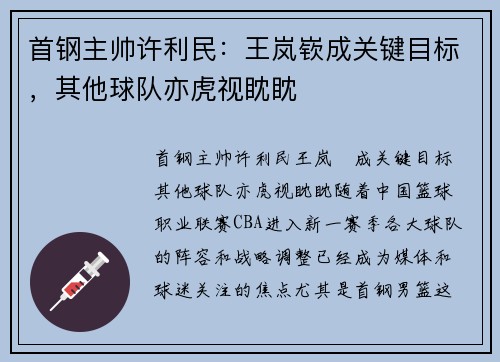 首钢主帅许利民：王岚嵚成关键目标，其他球队亦虎视眈眈