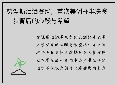 努涅斯泪洒赛场，首次美洲杯半决赛止步背后的心酸与希望