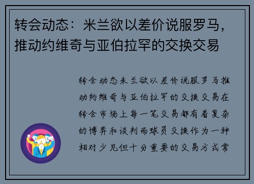 转会动态：米兰欲以差价说服罗马，推动约维奇与亚伯拉罕的交换交易